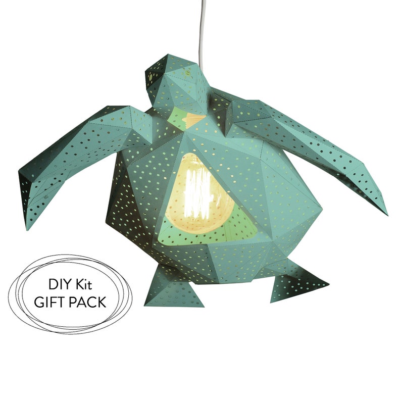 Sea Turtle Paper Lamp Shade; Natural Lamps; Geometric lamp; Origami Lampshade; Paper Lantern; Modern Pendant Light; Design Hanging Lamp