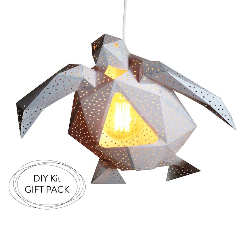 Paper Lantern Sea Turtle Geometric Lamp  Origami Lampshade Pendant Light  Modern Natural Design Hanging Fixture