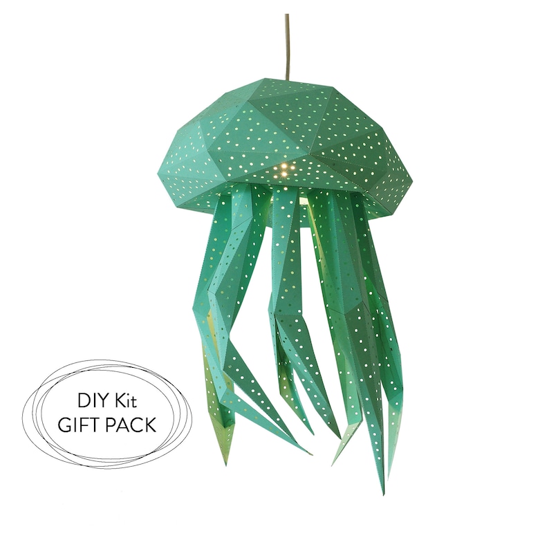 Jellyfish 3Dpapercraft; Paper Lamp Shade; Hanging Lampshades; Livingroom Decor; Kids Room Nightlight; Geometric lamp; Natural Lamps