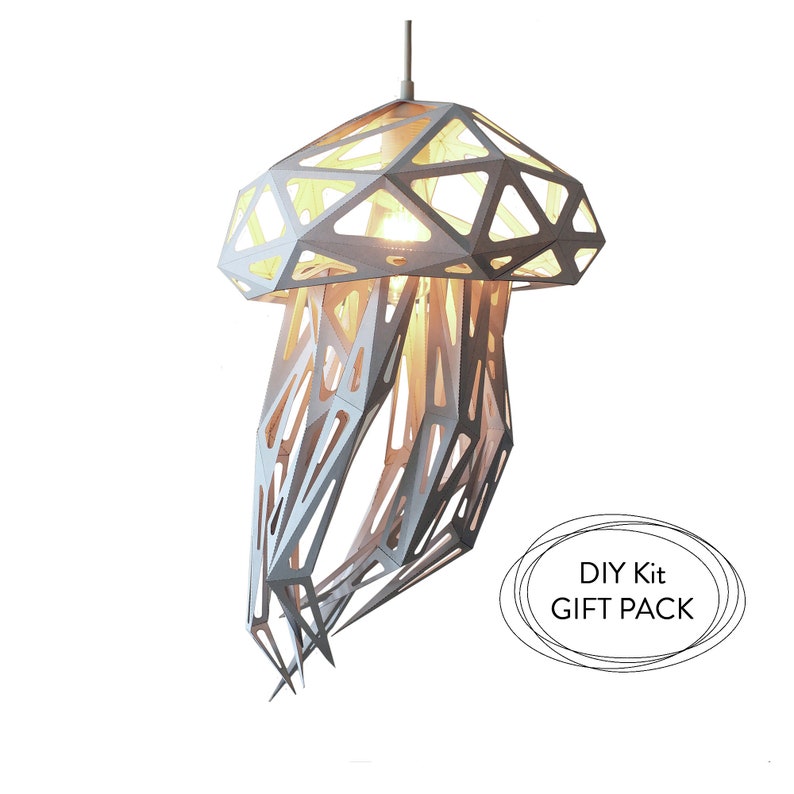 Jellyfish DIY paper sculpture; Nursery lampshade; Nature lover gift; Polygonal animals; Under the sea; Kids room lighting; Build your own